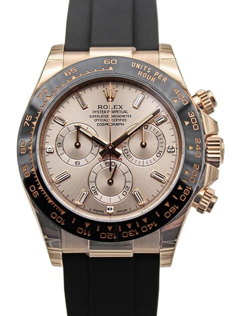 rolex daytona rose gold baguette|rolex gold dial.